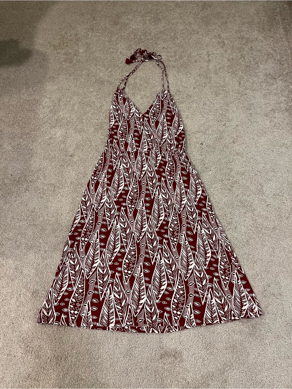 Loft Beach Halter V-neck Maxi Dress with Leaf Pattern